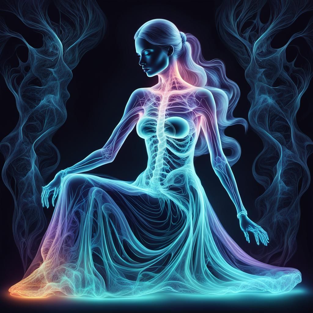Chemiluminescent Neon Woman with X-Ray Veins