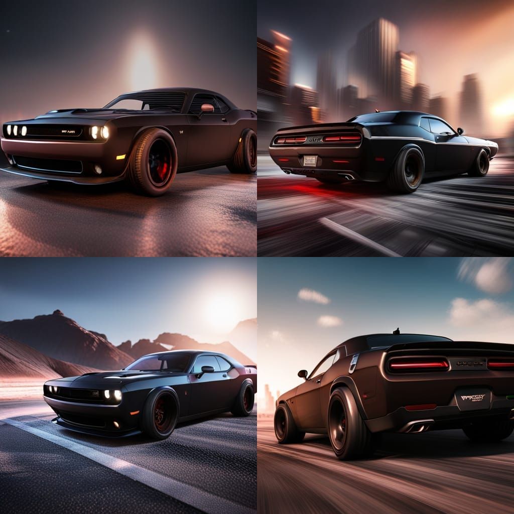 Post-Apocalyptic Black Dodge Challenger Hellcat in 3D