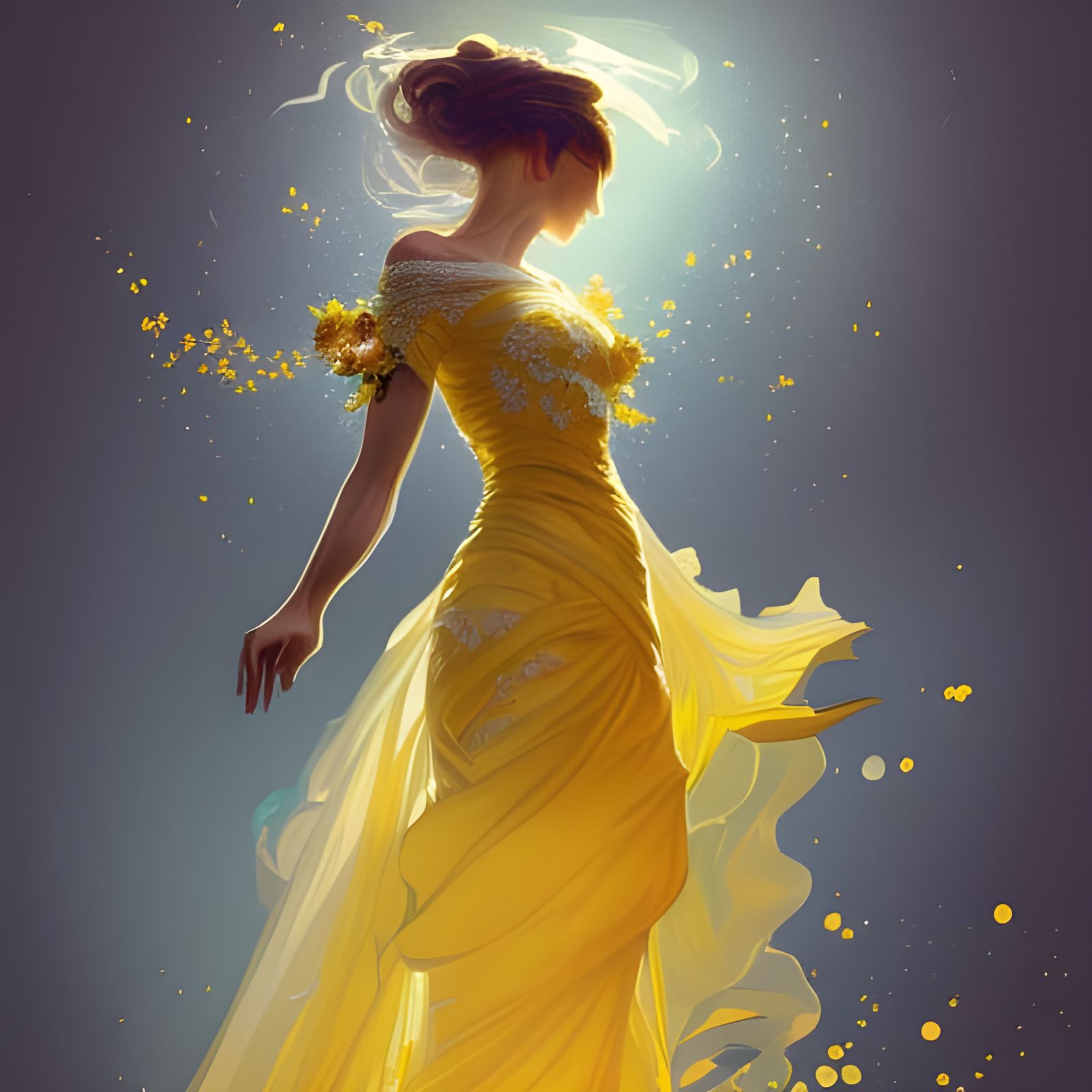 Beautiful Bride in Yellow Wedding Dress