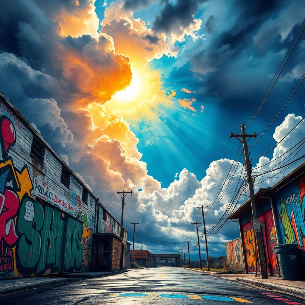 Sunny Street Art Scene Unfolds After Stormy Night