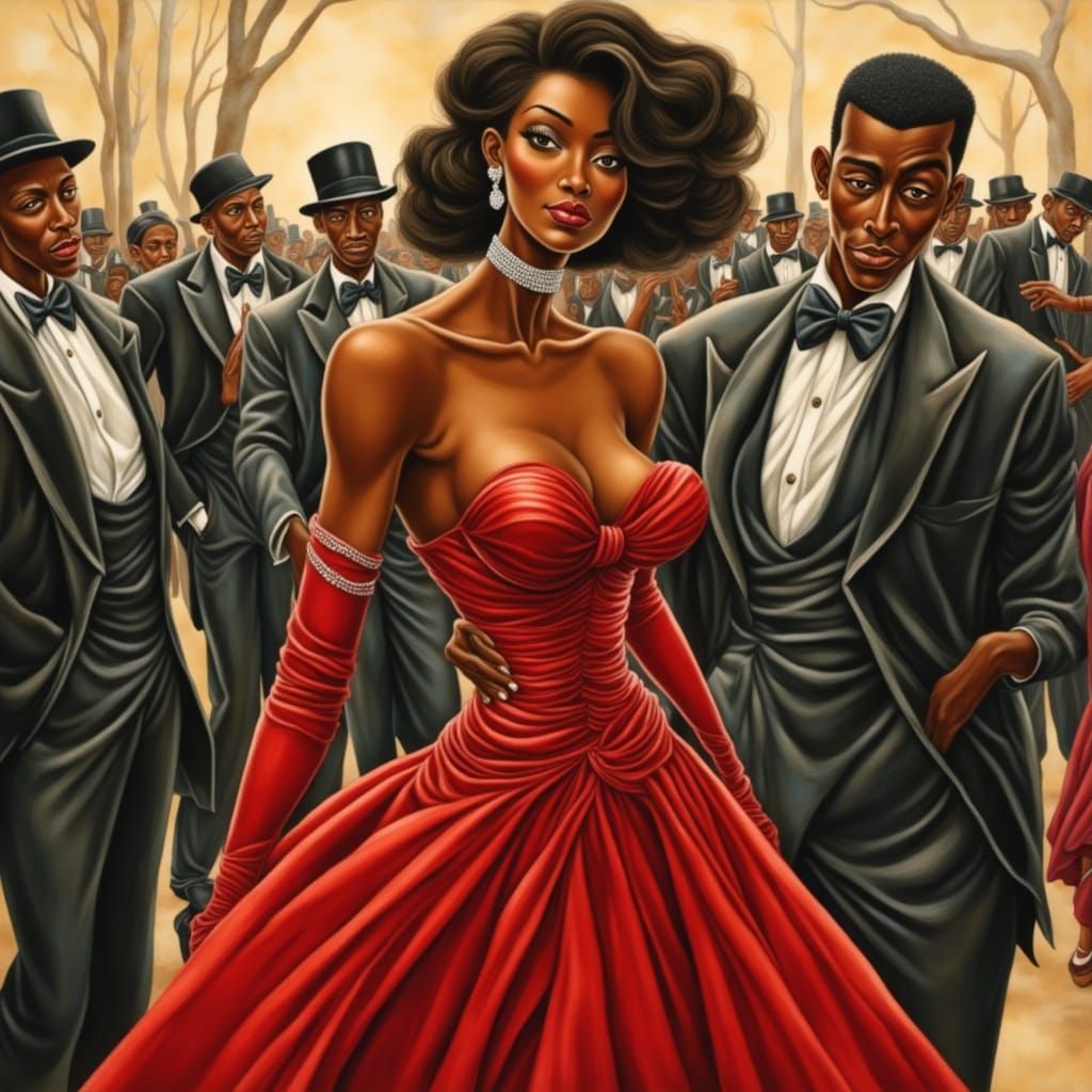 Black Woman in Crimson Gown at the Met Gala