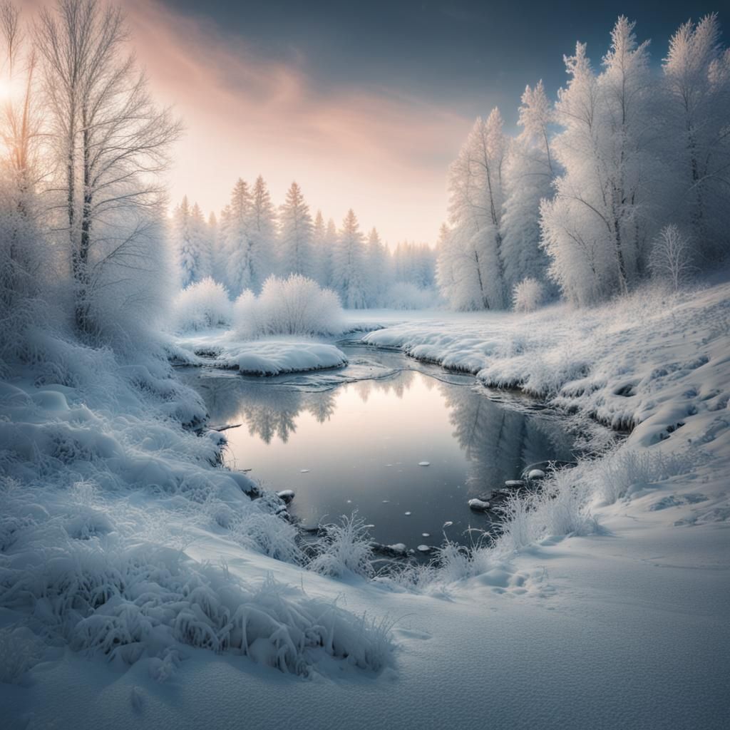 Surreal Winter Landscape with Frost and Snow