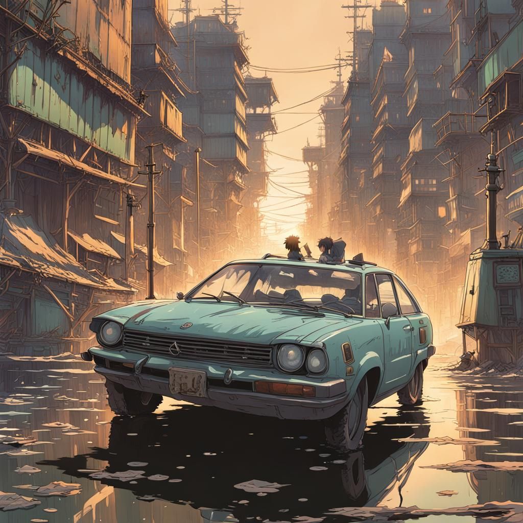 Post-Apocalyptic Anime Key Visual in Studio Ghibli Style