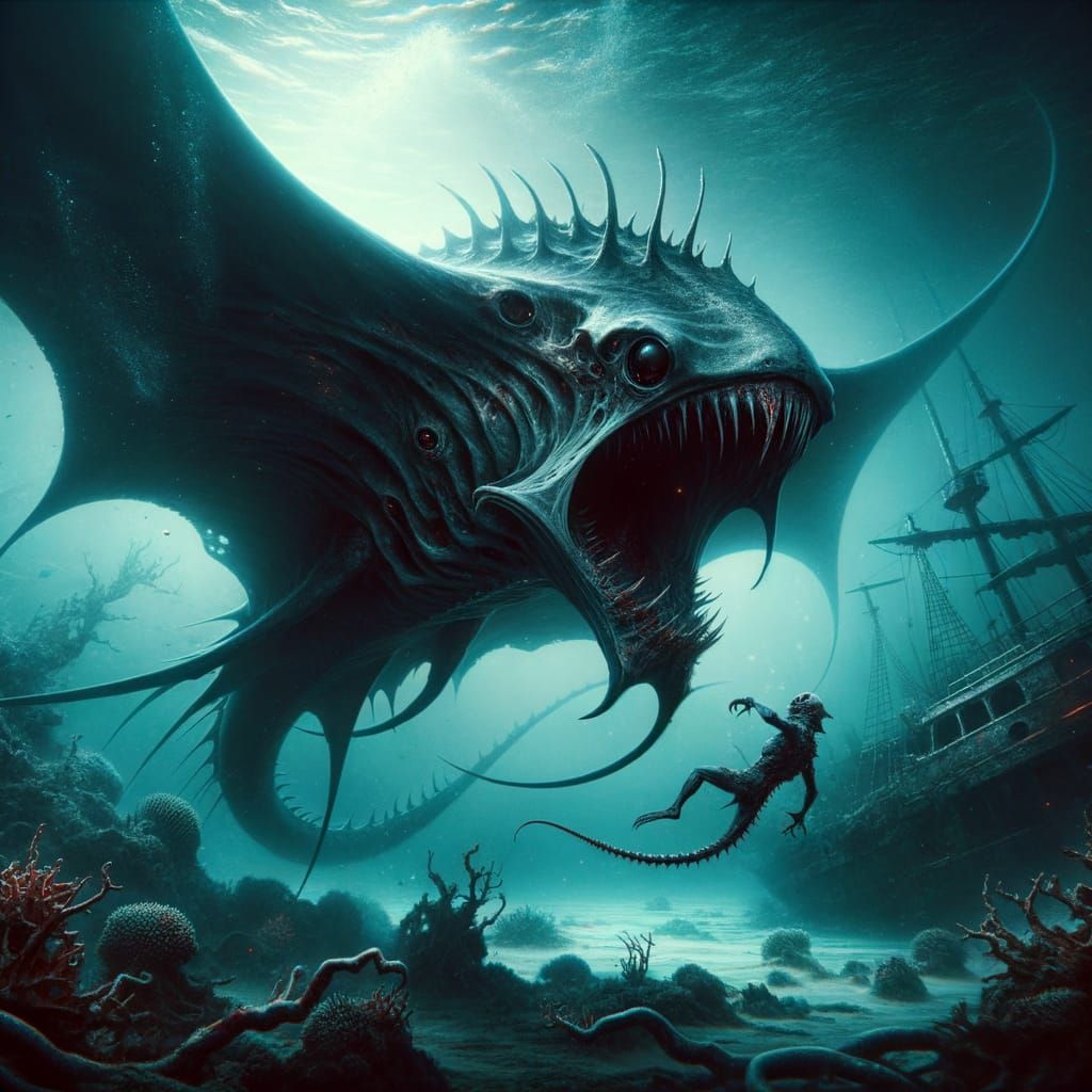 Vampiric Manta Ray: Underwater Fantasy Monster