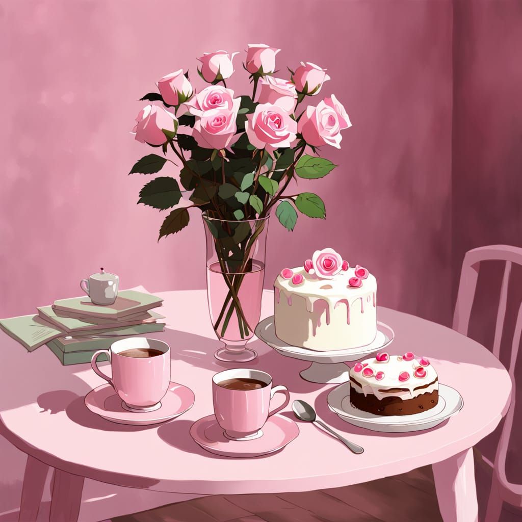 Waterhouse-Inspired Still Life in a Pink Room