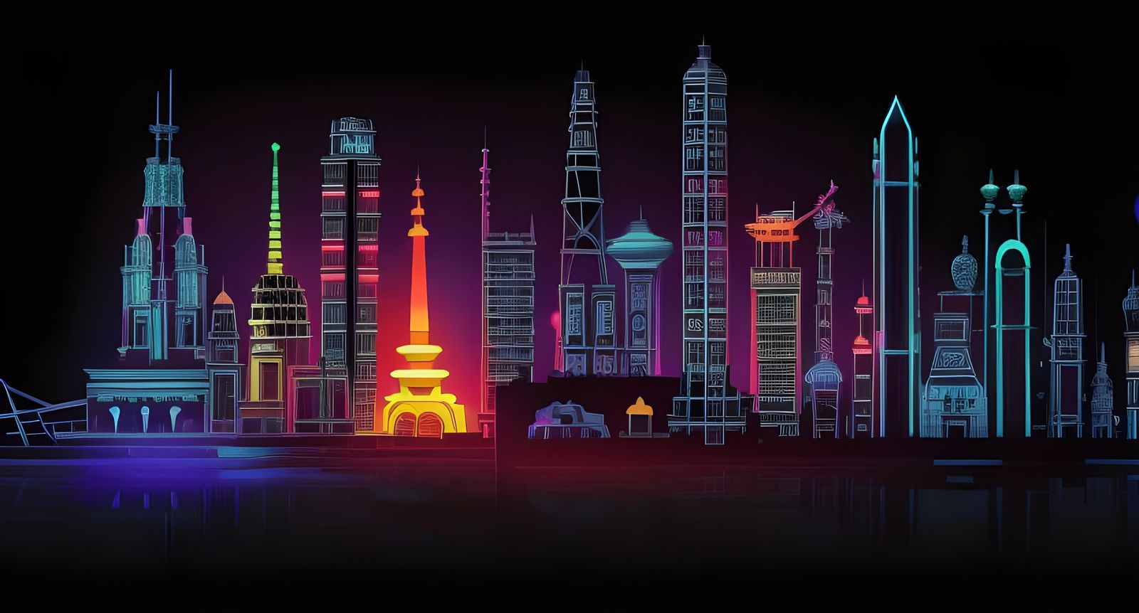 Neon-Lit Steampunk Cityscape at Night