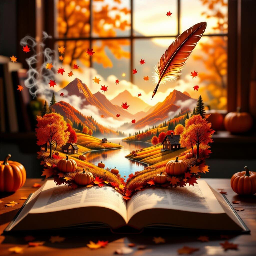 Enchanted Autumn Realm Emerges From Open Book