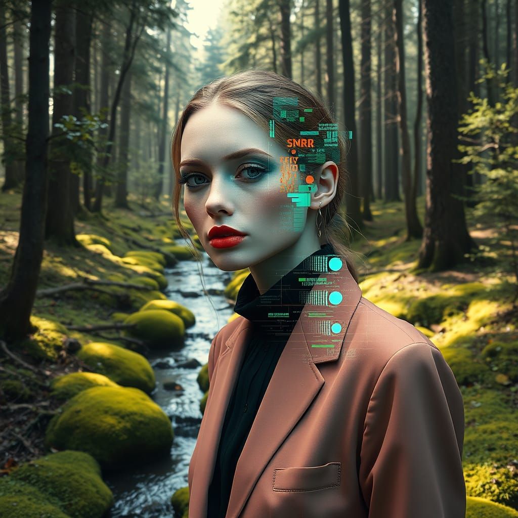 Glitching Fashionista in Futuristic Forest