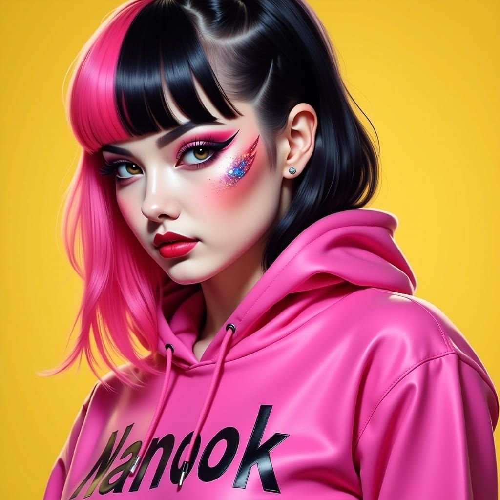 Edgy Woman with Neon Hair in Pop Art Style