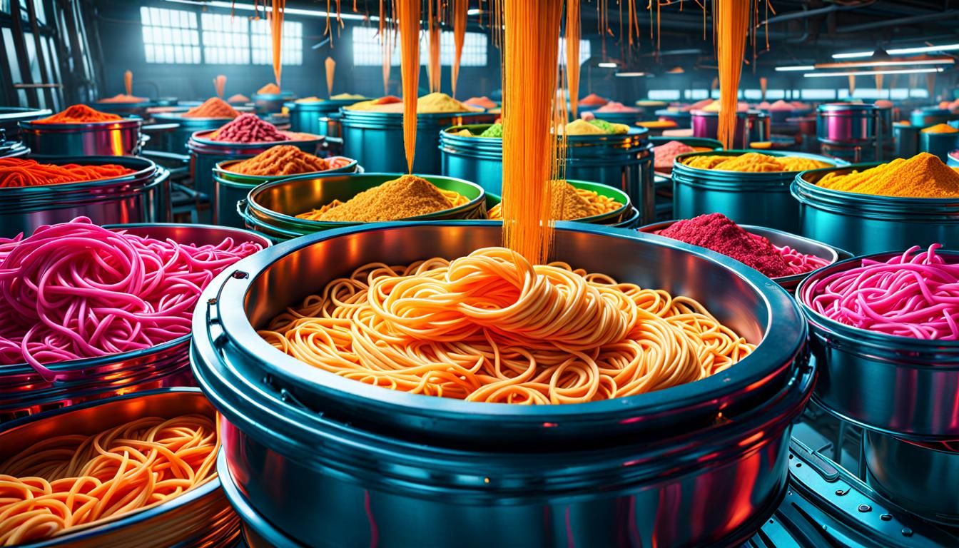 Surreal Noodle Factory in Vibrant Colors