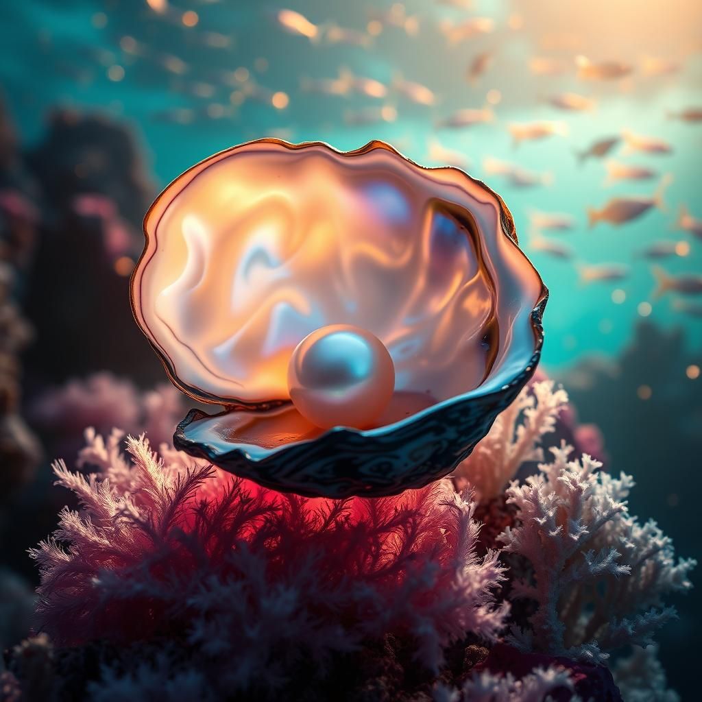 Iridescent Pearl Oyster in Hyperrealistic Splash Art