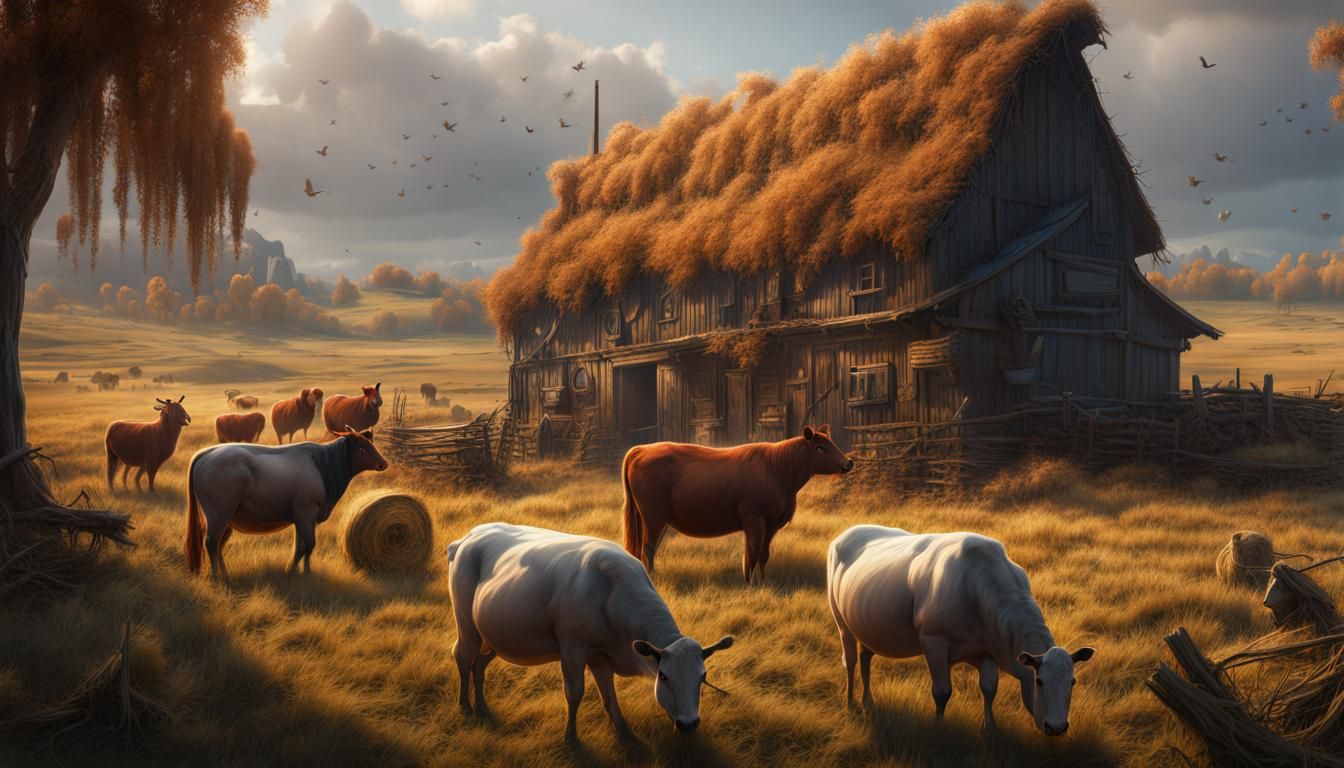 Futuristic Farm with Animals in Matte Painting Style