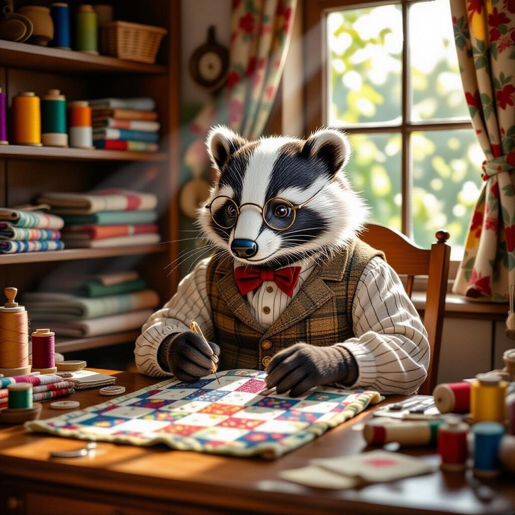 Wise Badger Tailor Stitching Quilt in Cozy Workshop