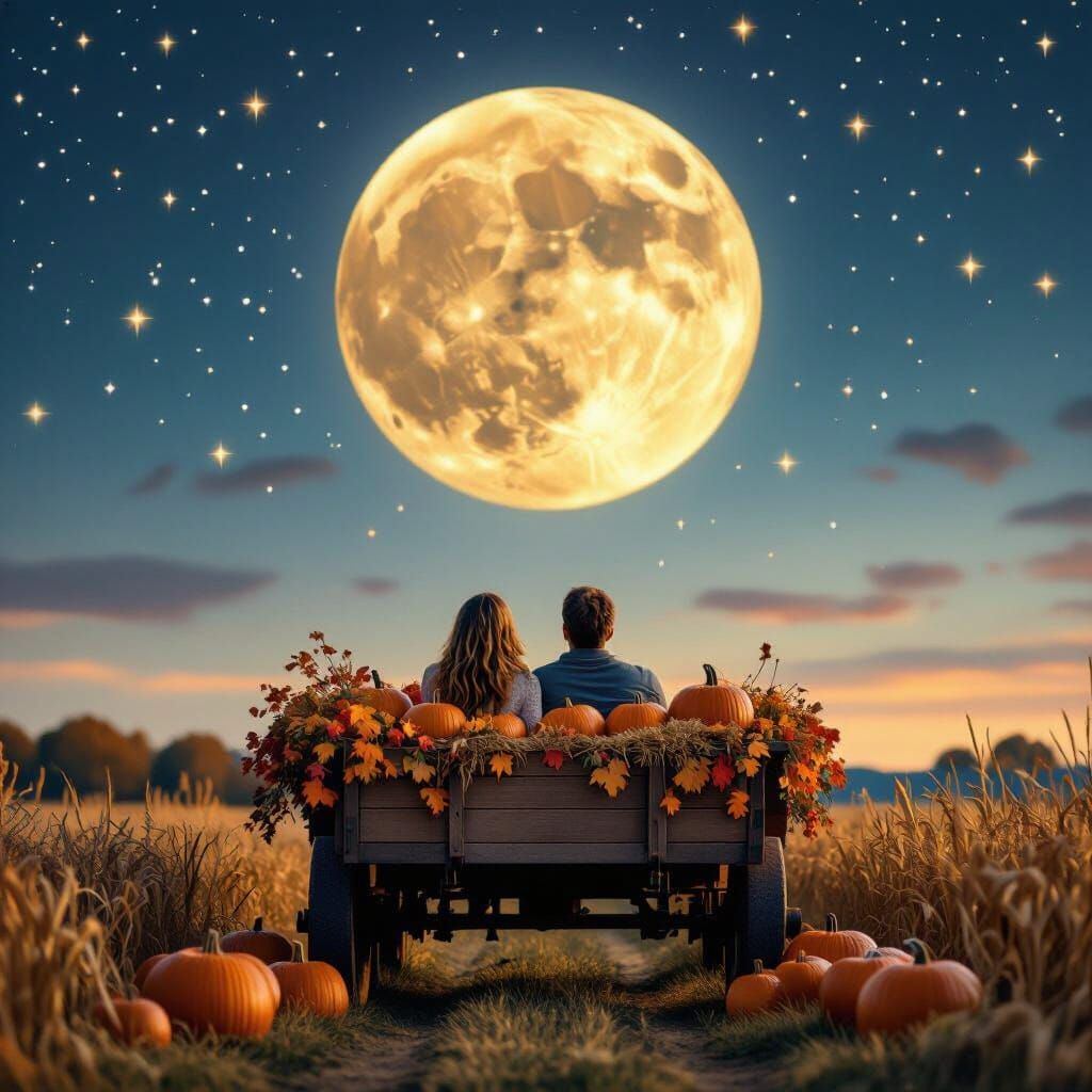 Romantic Hayride Under Harvest Moon in Golden Hour