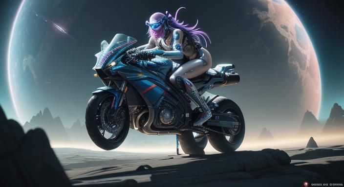 Cyberpunk Space Girl on Dragon in Retro Sci-Fi Style