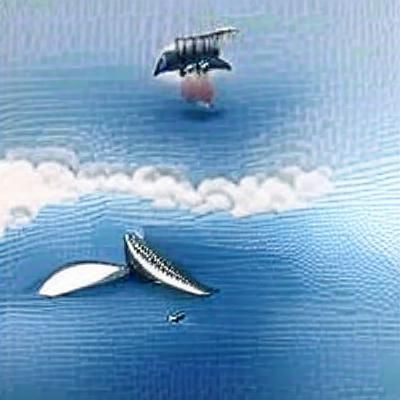 Flying Boat Attacked by a Giant Whale