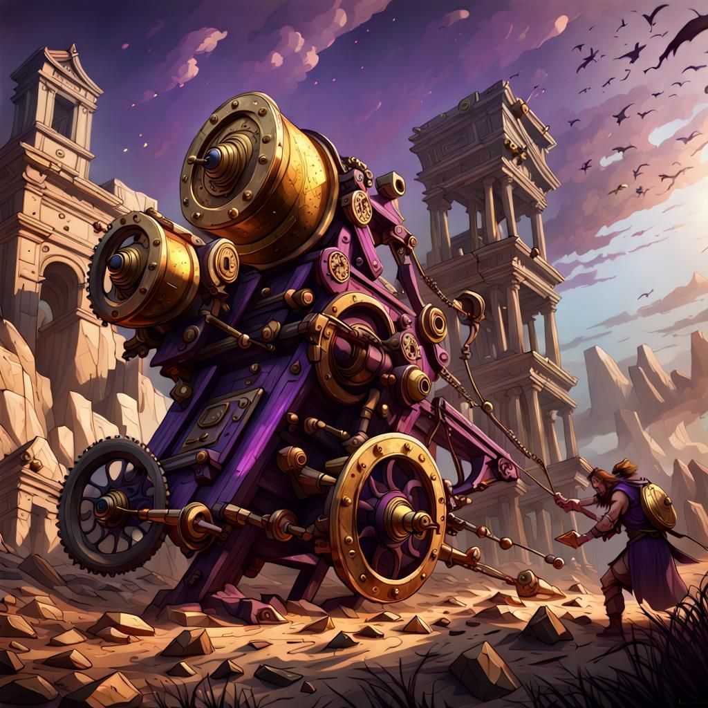 Chaotic Battlefield: Roman Ballista in Dark Fantasy Style