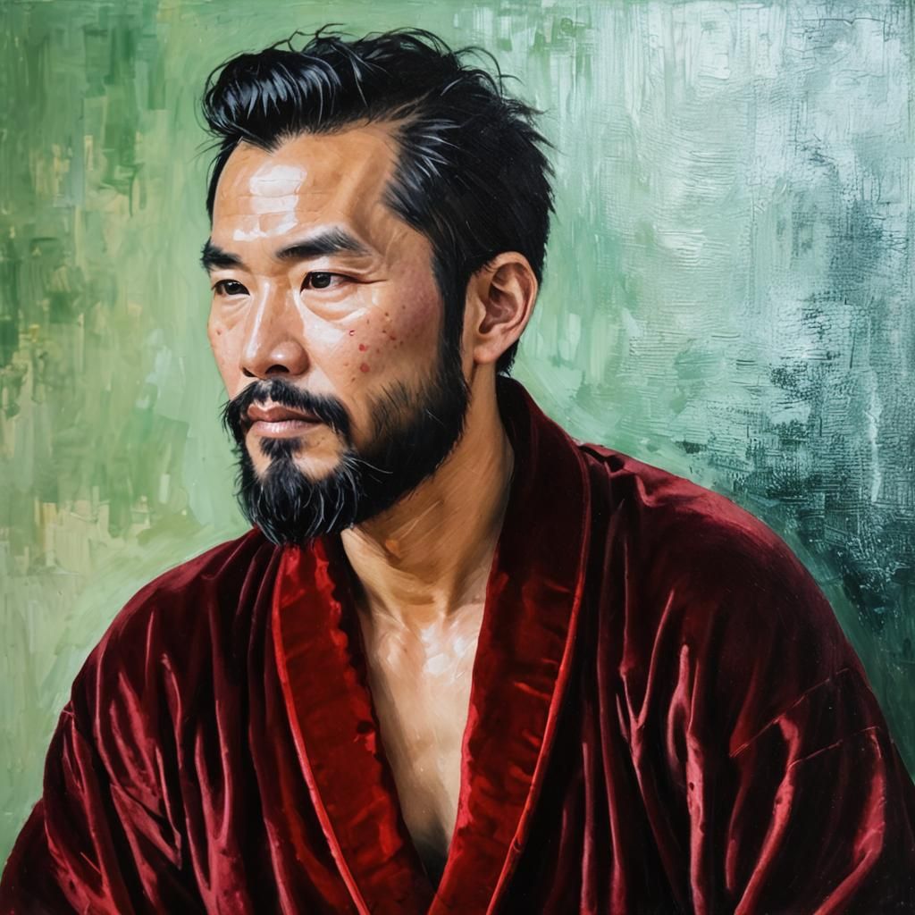 Elegant Man in Red Velvet Robe, Expressionist Portrait