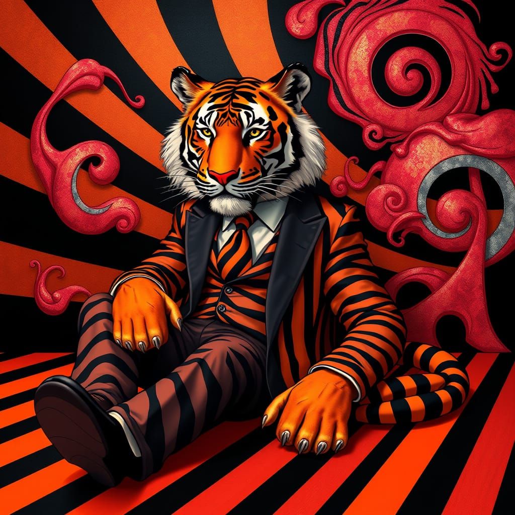 Hyperrealistic Tiger in Striped Background, Inspired by Pop ...