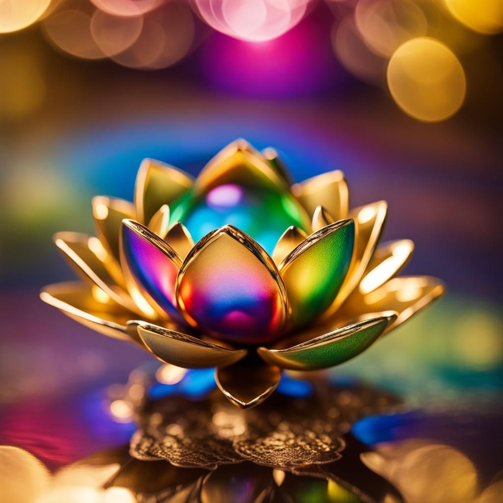 Golden Lotus in Rainbow Faberge Style