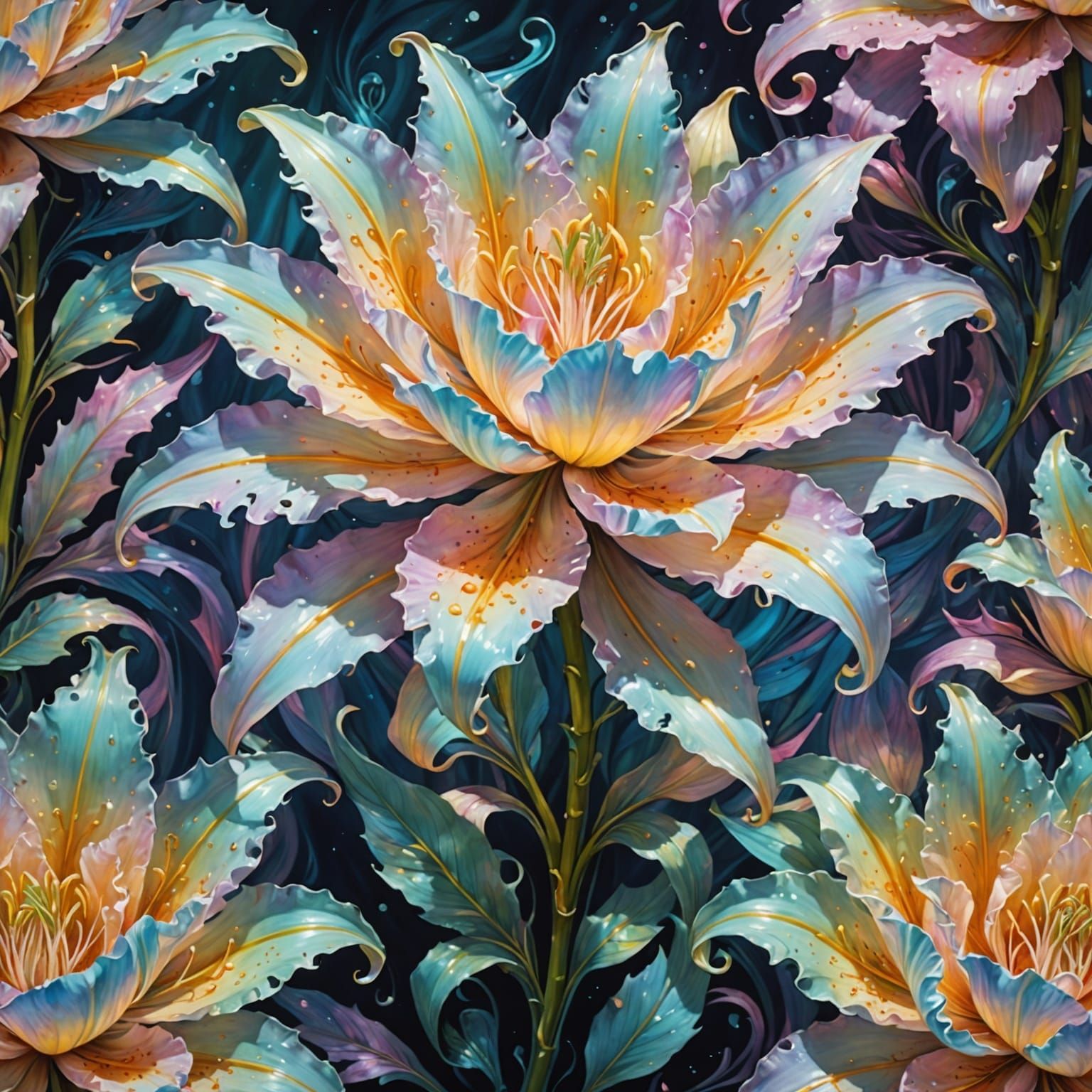 Filigree Fractal Lilies in Pastel Ink