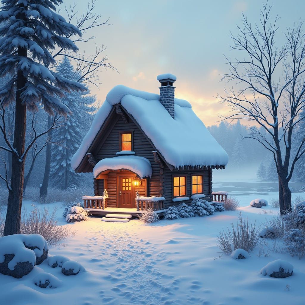 Winter Wonderland Cottage in Golden Light