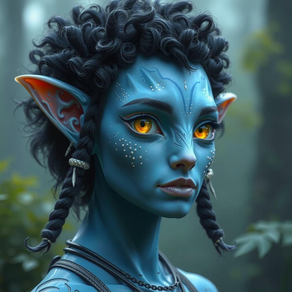 Female Na'vi Portrait with Pale Blue Skin