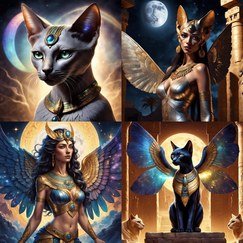 Egyptian Goddess of Cats with Iridescent Wings soars Under F...