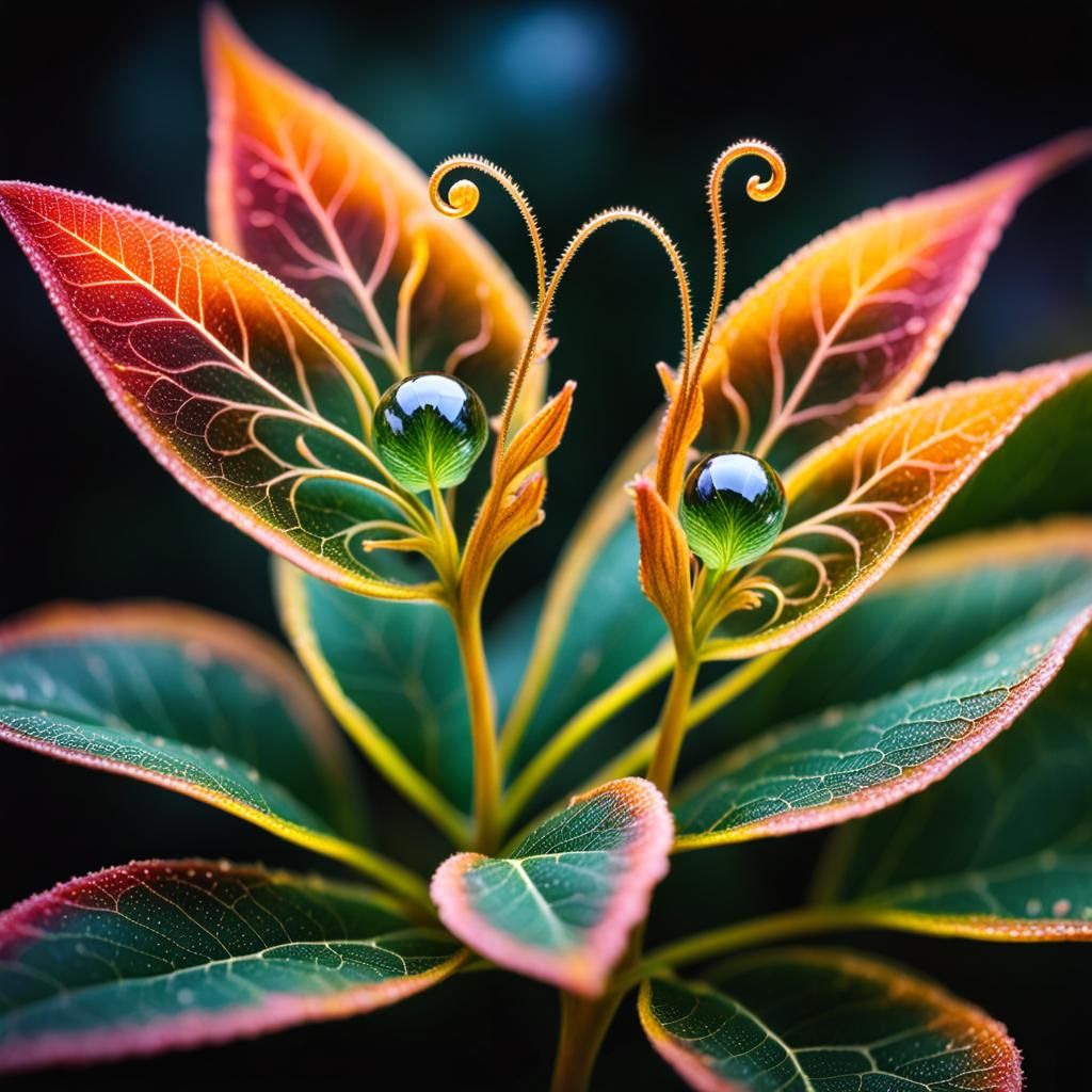 Fairy on Leaf Amidst Magical Cosmic Plants