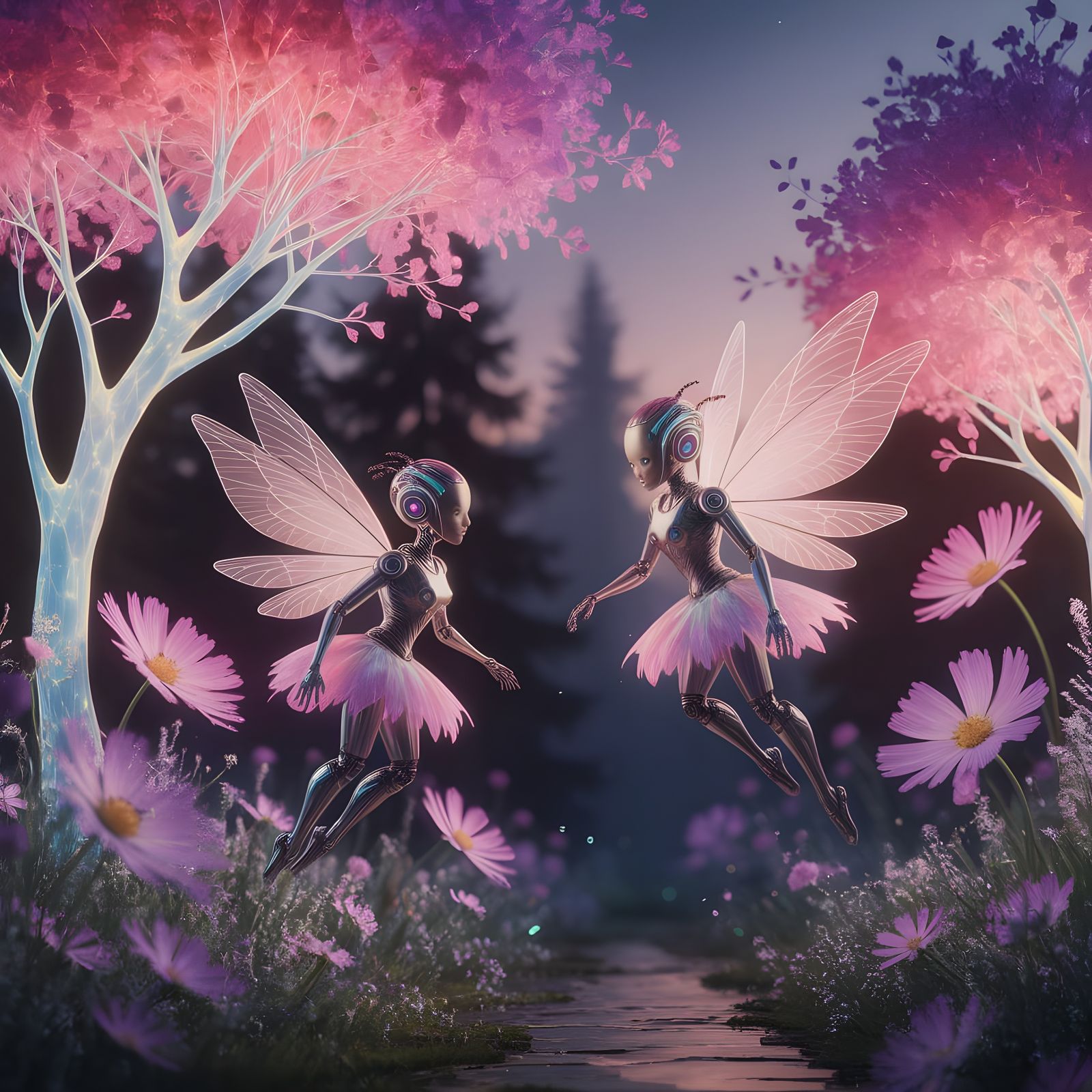 Magical Sci-Fi Forest with Robotic Fairies