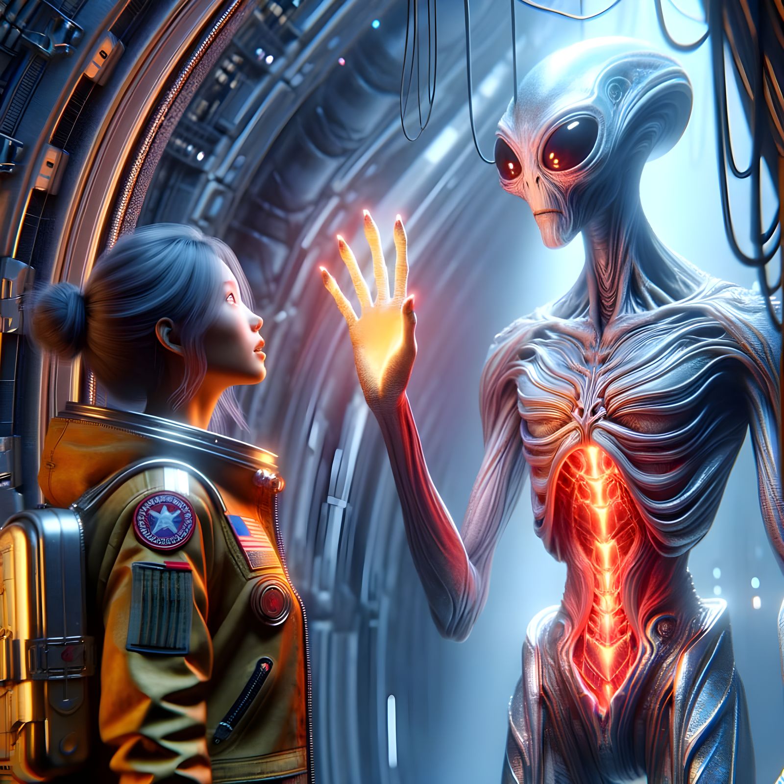 Awe-Inspiring First Contact in a Metallic Building