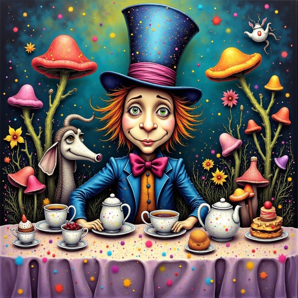 Whimsical Wonderland Scene in Splatter Pointillism Style