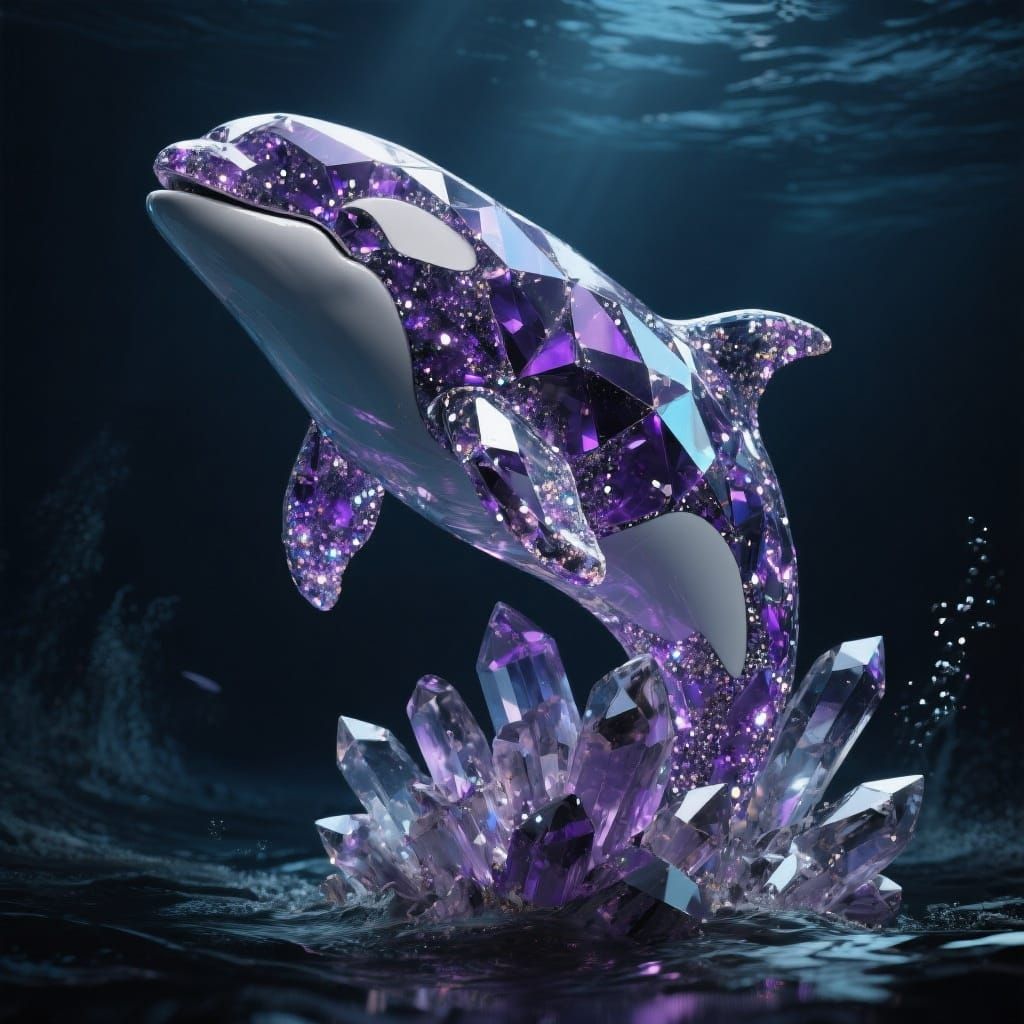 Crystal Orca Sculpture in Ethereal Style
