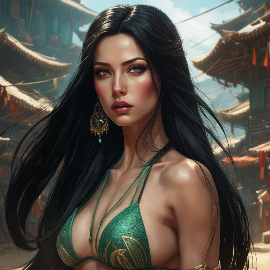 Detailed Portrait of a Woman with Black Hair