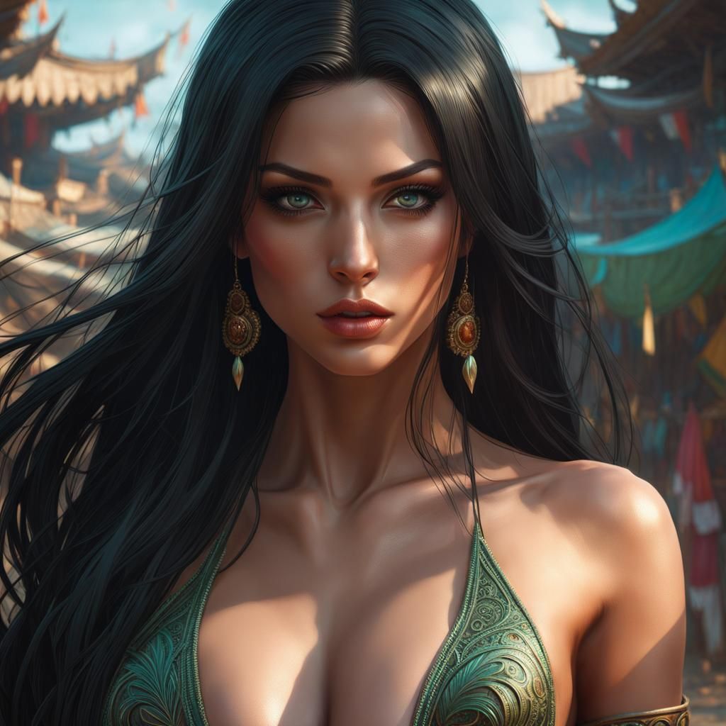 Portrait of Woman with Long Black Hair