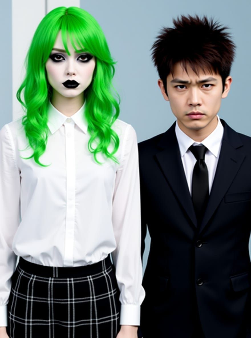 Teenage Goth School Uniforms in Digital Illustration Style