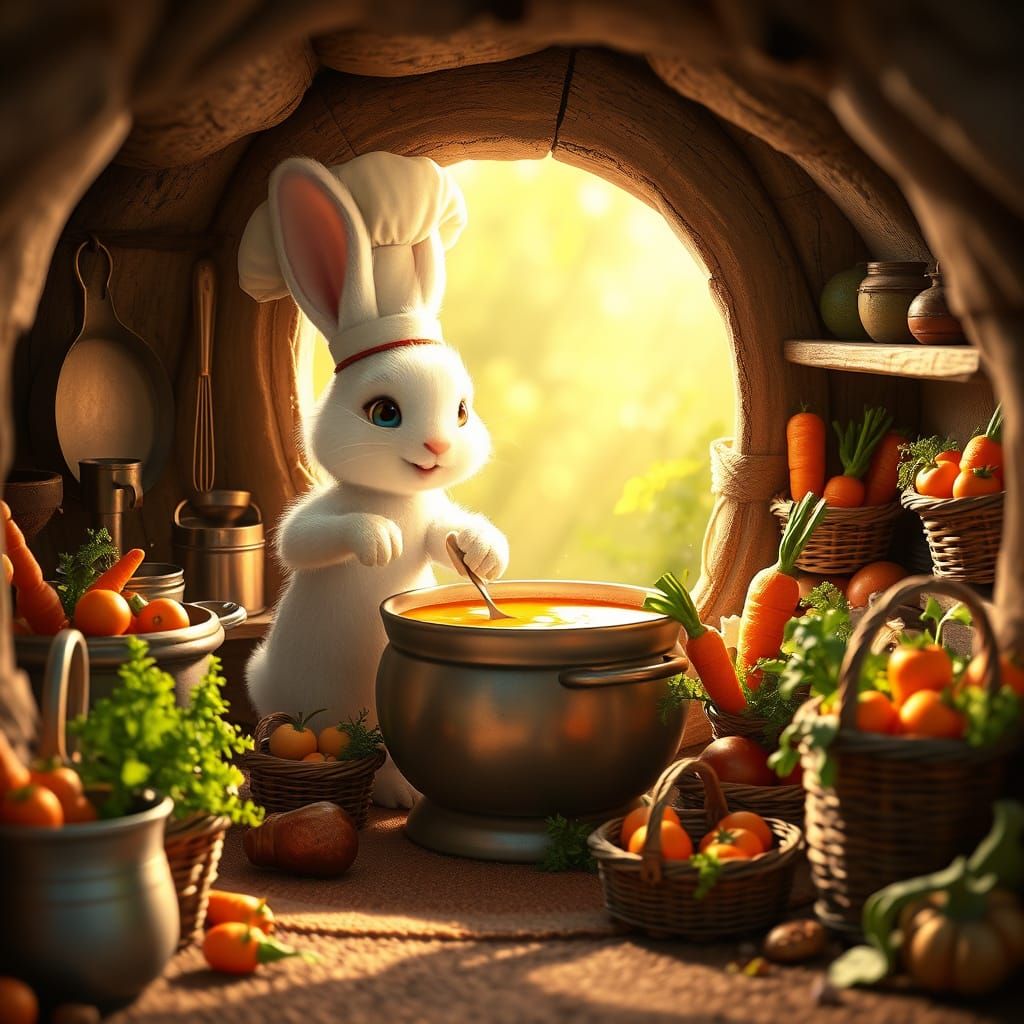 Bunny Chef's Carrot Soup: A CGI Pixar Style Scene