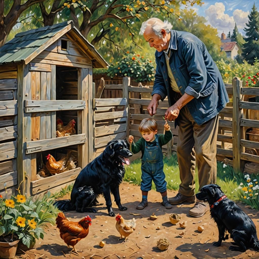 Impressionist Painting of Grandfather and Grandson