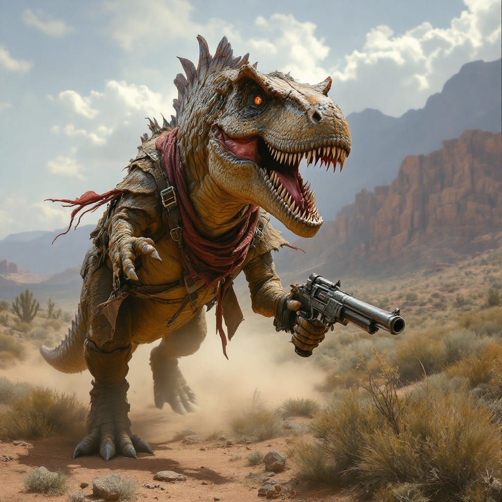 T-Rex as a Wild West Gunslinger