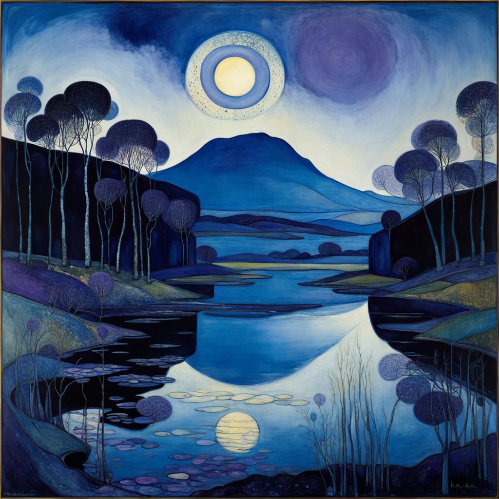 Dreamy Nighttime Landscape in Ethereal Violet Hues