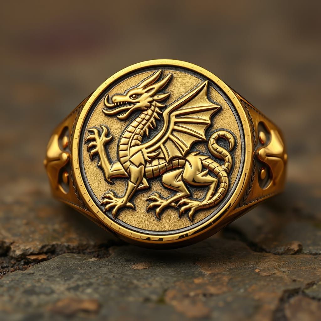Imperial Dragon Signet Ring in Syd Mead Style