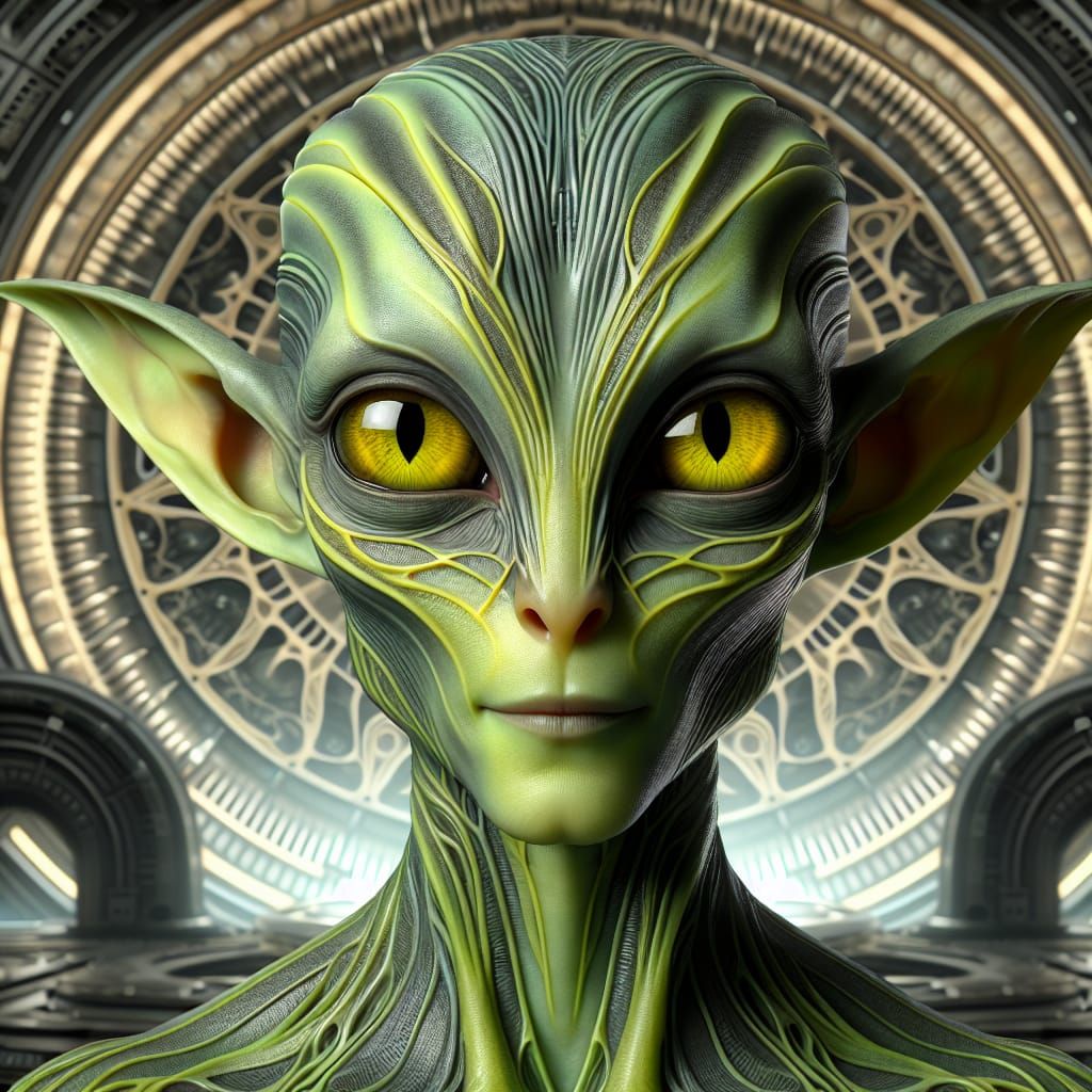 Detailed Portrait of a Striking Green Alien