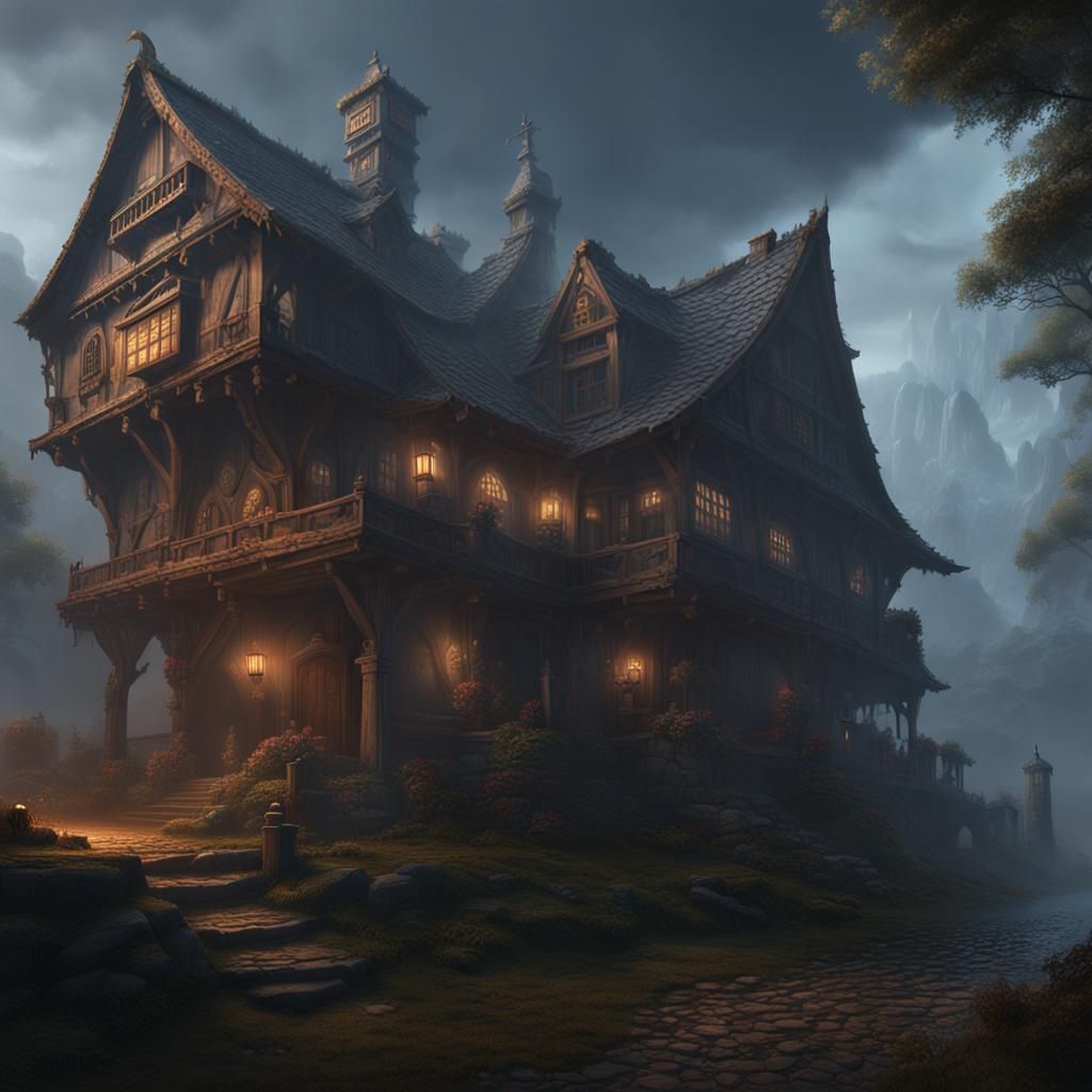 Creepy Foggy Inn: Detailed Matte Painting