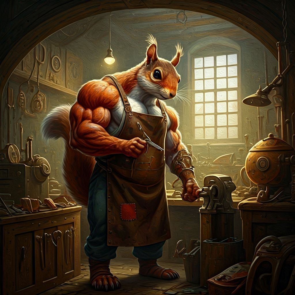Gritty Squirrel Craftsman in Impasto Oil Painting