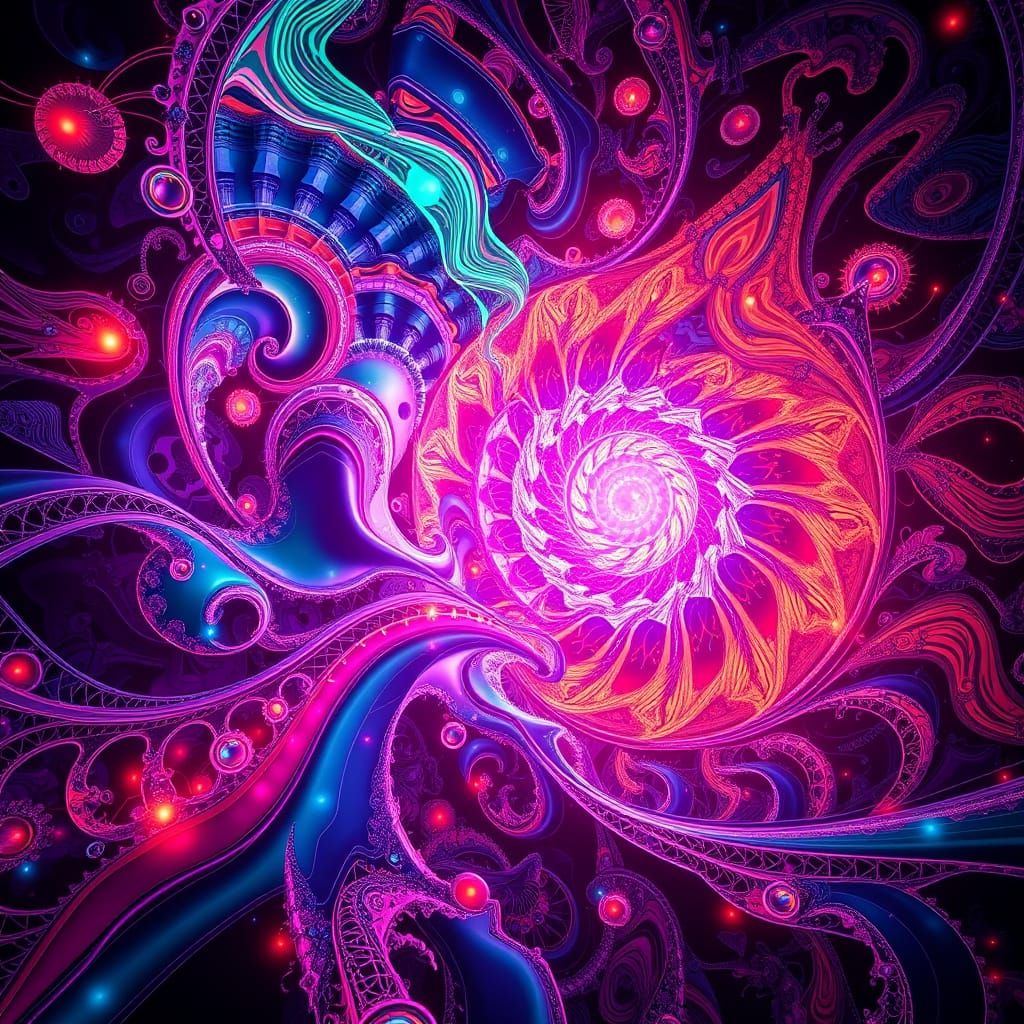 Vibrant Fractal Pattern with Zentangle Details in 3D