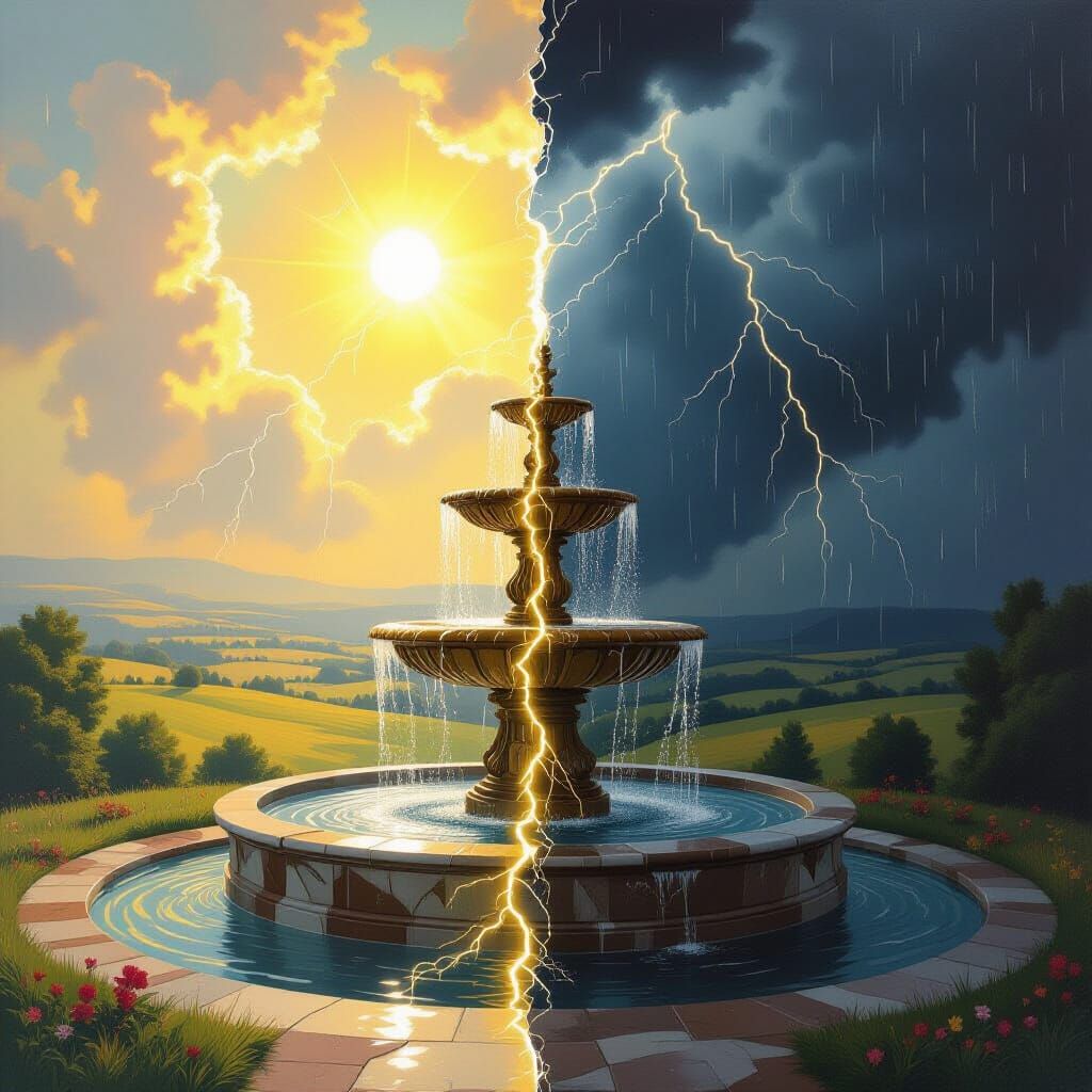 Fountain Divided by Lightning, Romanticism Art Style