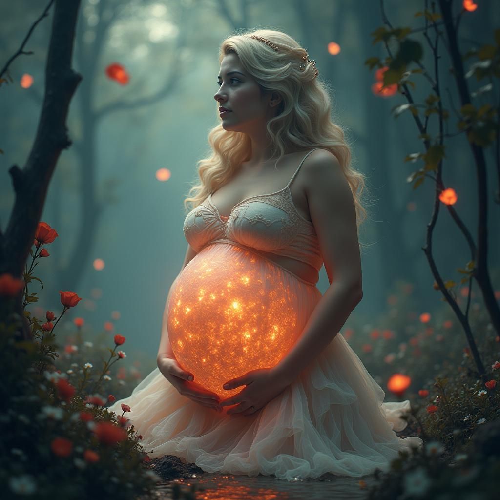 Luminous Pregnant Belly in Dreamlike Matte Painting