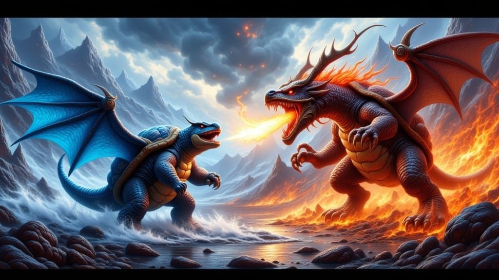 Epic Pokémon Battle: Blastoise vs Charizard in Arena