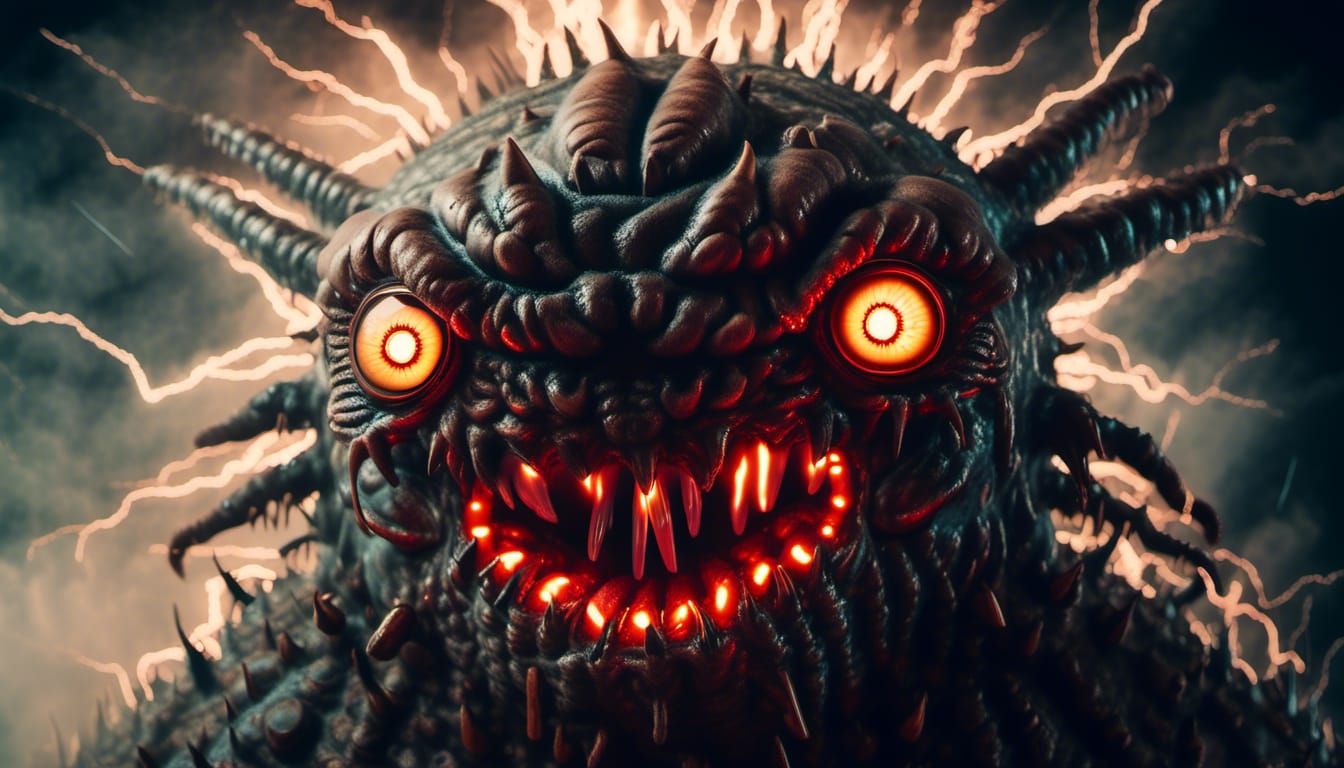 Beholder Monster Portrait with Lightning in Darkness