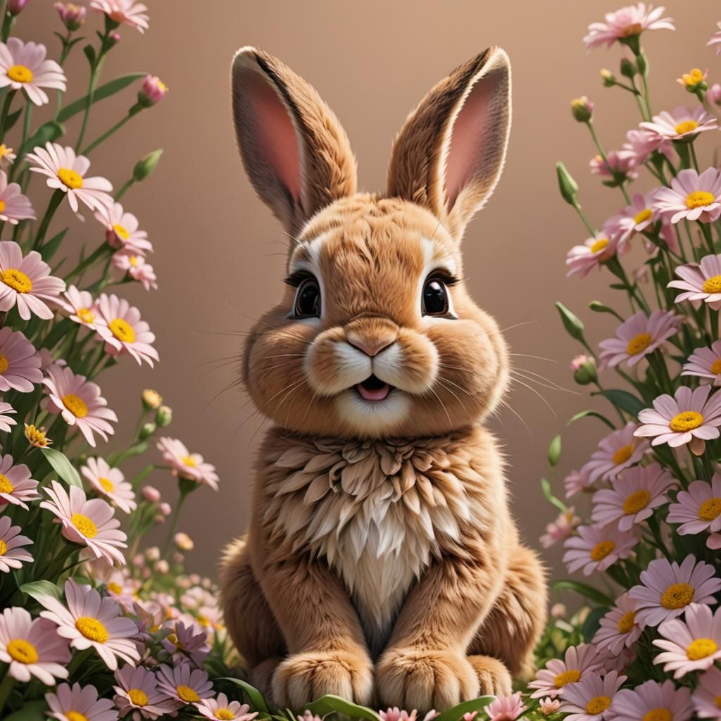 Adorable Baby Bunny Portrait in 3D Digital Art
